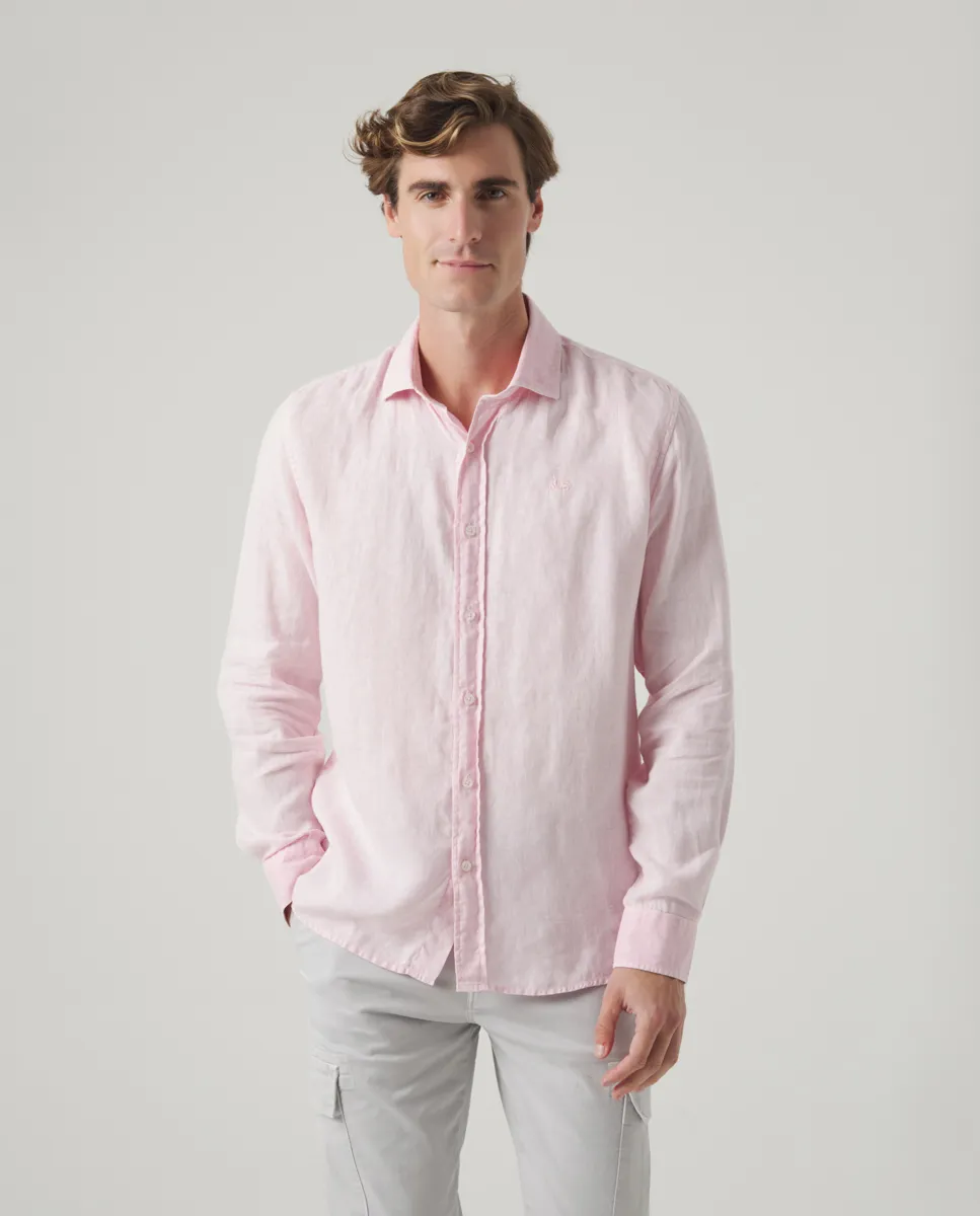 Camisa Linen Rosa Pastel