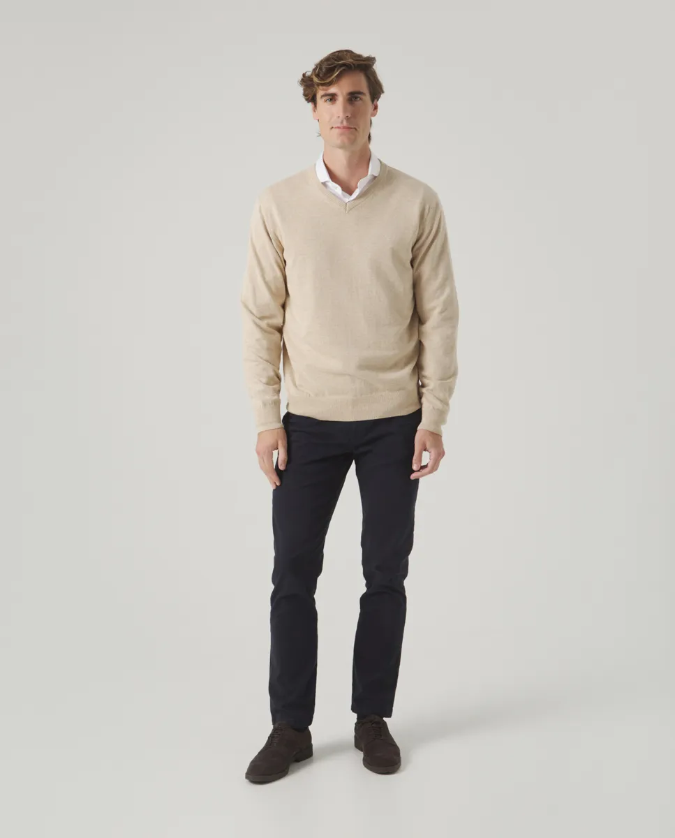 Jersey Classic V Neck Cotton Beige - Image 4